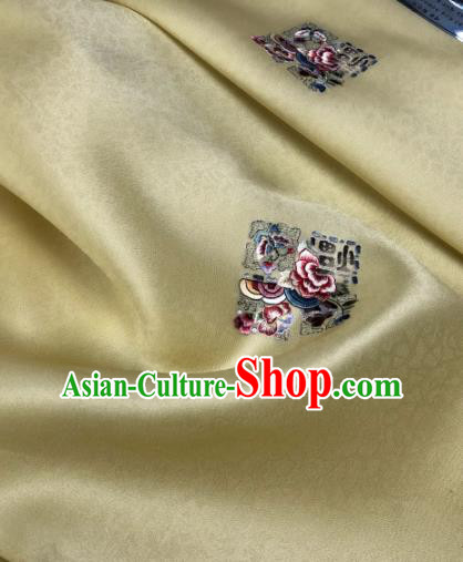 Traditional Chinese Satin Classical Embroidered Peony Pattern Design Yellow Brocade Fabric Asian Silk Fabric Material