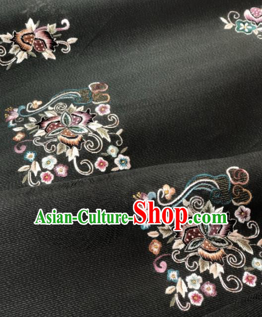 Traditional Chinese Satin Classical Embroidered Pattern Design Black Brocade Fabric Asian Silk Fabric Material