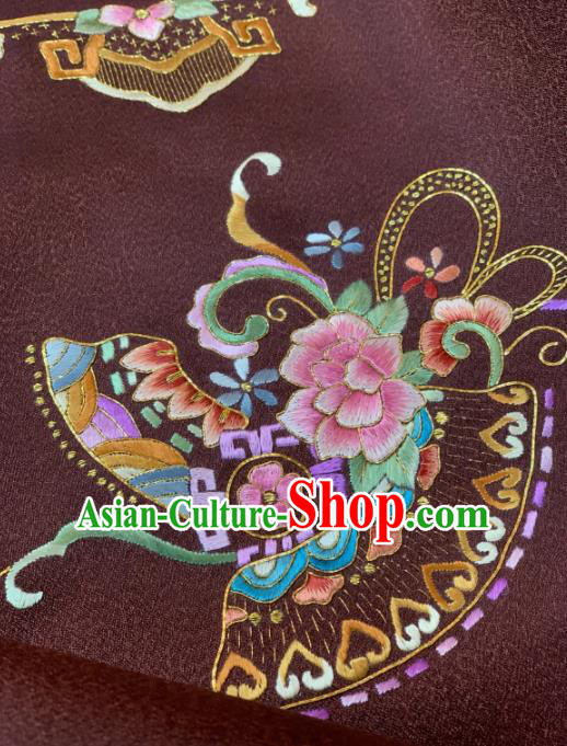 Traditional Chinese Satin Classical Embroidered Peony Pattern Design Brown Brocade Fabric Asian Silk Fabric Material