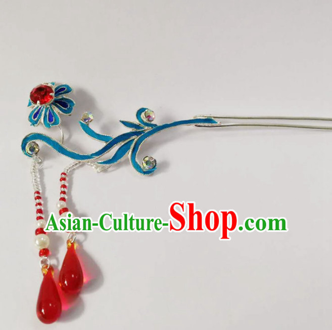 Chinese Ancient Queen Tassel Blue Hairpins Traditional Beijing Opera Hair Accessories for Women