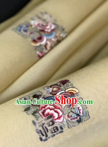 Traditional Chinese Satin Classical Embroidered Peony Pattern Design Yellow Brocade Fabric Asian Silk Fabric Material