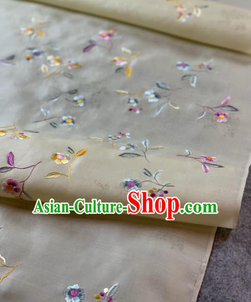 Traditional Chinese Satin Classical Embroidered Pattern Design Beige Brocade Fabric Asian Silk Fabric Material