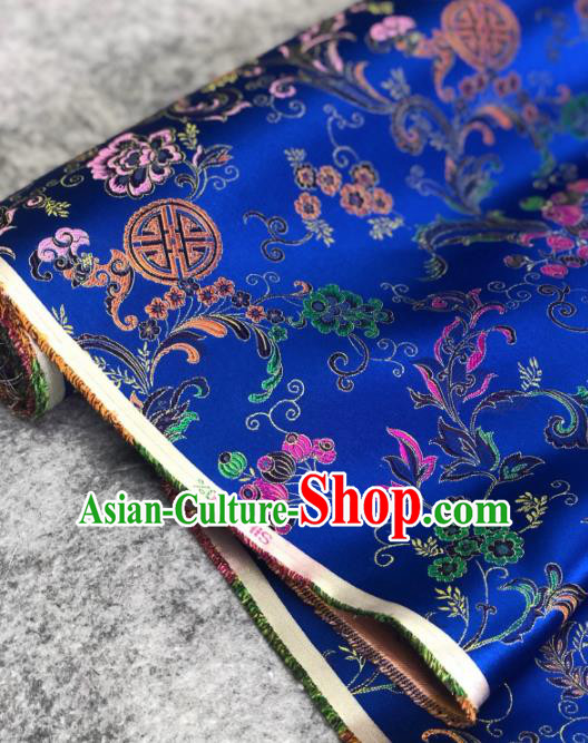 Traditional Chinese Satin Classical Longevity Pattern Design Royalblue Brocade Fabric Asian Silk Fabric Material