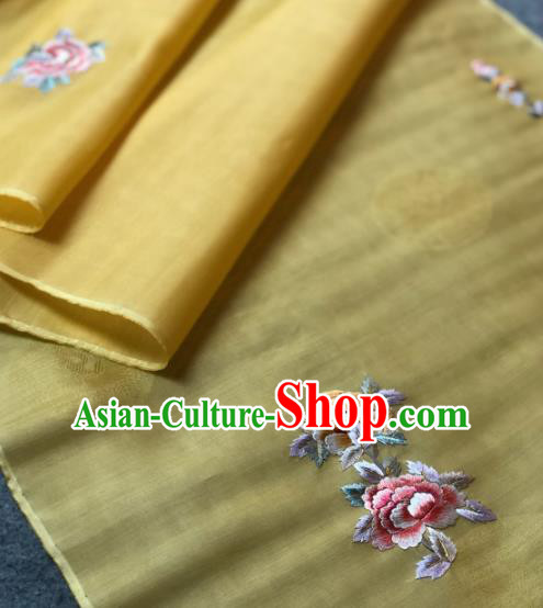 Traditional Chinese Satin Classical Embroidered Peony Pattern Design Yellow Brocade Fabric Asian Silk Fabric Material