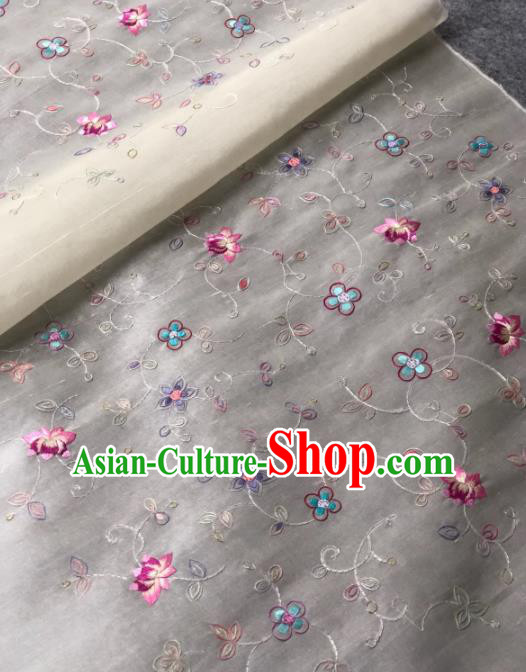 Traditional Chinese White Silk Fabric Classical Embroidered Lotus Pattern Design Brocade Fabric Asian Satin Material