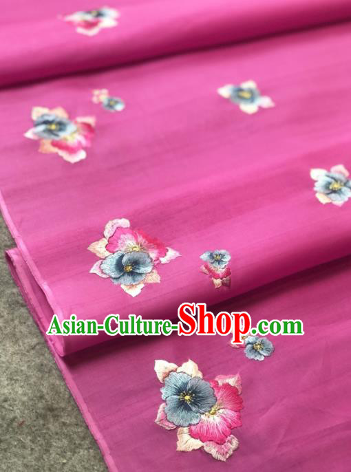 Traditional Chinese Rosy Silk Fabric Classical Embroidered Flowers Pattern Design Brocade Fabric Asian Satin Material