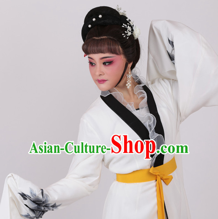Chinese Traditional Peking Opera Actress White Water Sleeve Dress Ancient Peri Princess Embroidered Costume for Women