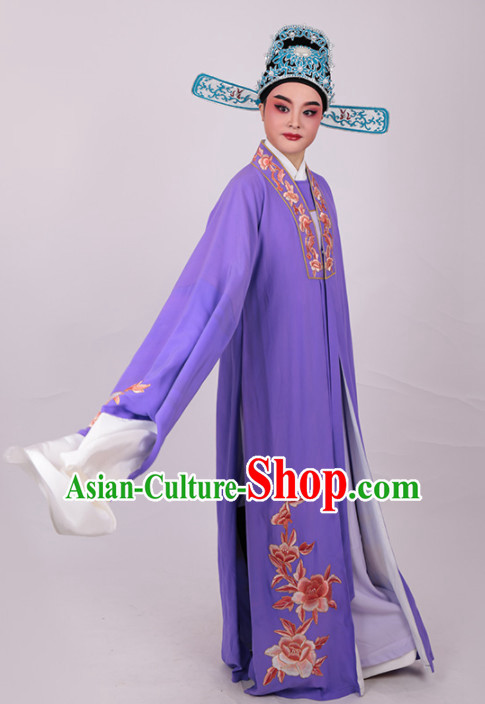 Chinese Traditional Beijing Opera Niche Embroidered Peony Purple Robe Ancient Number One Scholar Costume for Men