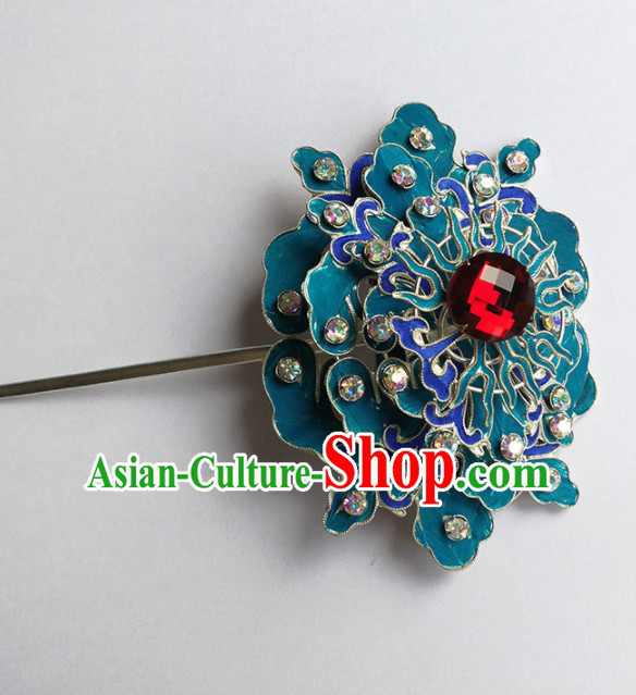Chinese Ancient Queen Red Crystal Hairpins Traditional Beijing Opera Diva Hair Accessories for Adults