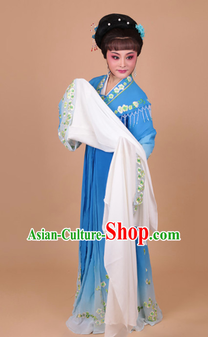 Chinese Traditional Peking Opera Actress Blue Water Sleeve Dress Ancient Peri Princess Embroidered Costume for Women