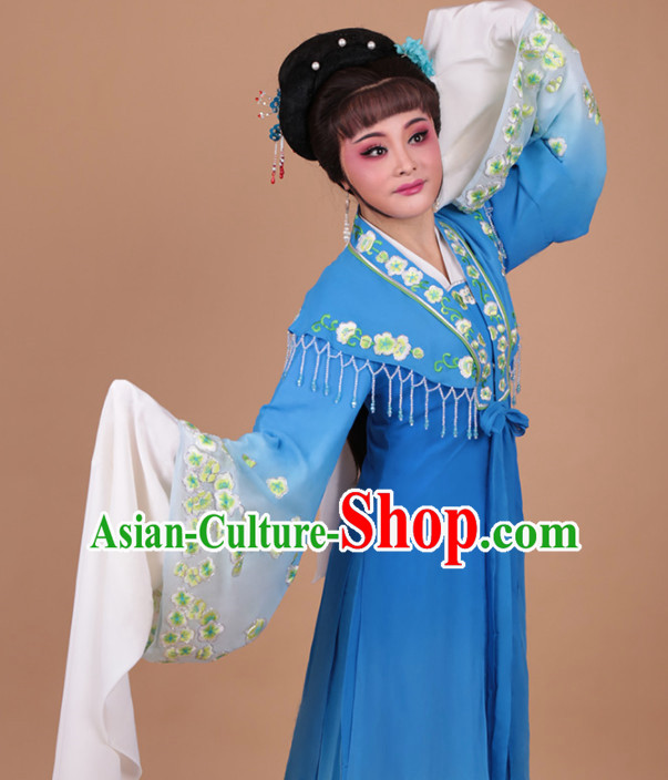 Chinese Traditional Peking Opera Actress Blue Water Sleeve Dress Ancient Peri Princess Embroidered Costume for Women
