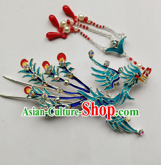 Chinese Ancient Court Princess Tassel Hairpins Phoenix Step Shake Traditional Beijing Opera Diva Hair Accessories for Adults