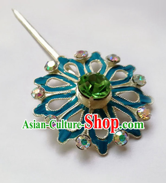 Chinese Ancient Court Princess Hair Clip Green Crystal Hairpins Traditional Beijing Opera Diva Hair Accessories for Adults