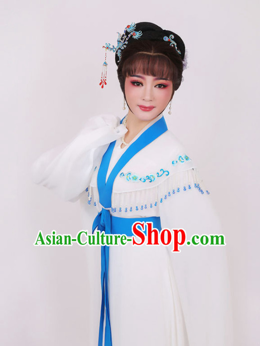 Traditional Chinese Peking Opera Diva White Dress Ancient Peri Princess Embroidered Costume for Women