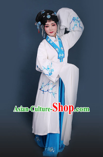 Traditional Chinese Peking Opera Diva White Dress Ancient Court Princess Embroidered Costume for Women