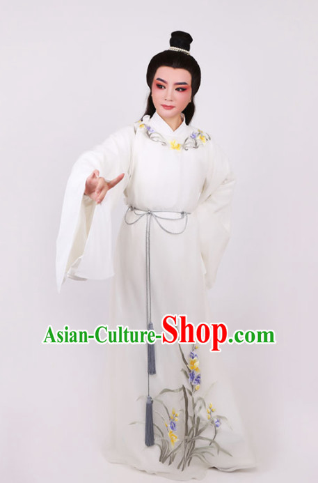 Chinese Traditional Beijing Opera Niche Scholar Embroidered White Robe Ancient Nobility Childe Costume for Men