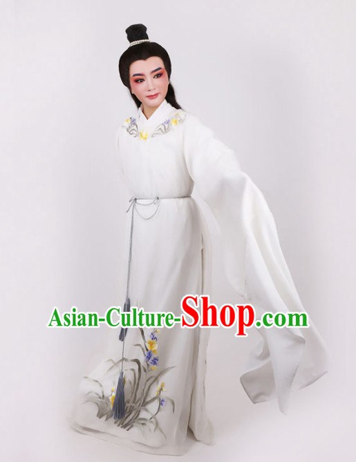 Chinese Traditional Beijing Opera Niche Scholar Embroidered White Robe Ancient Nobility Childe Costume for Men