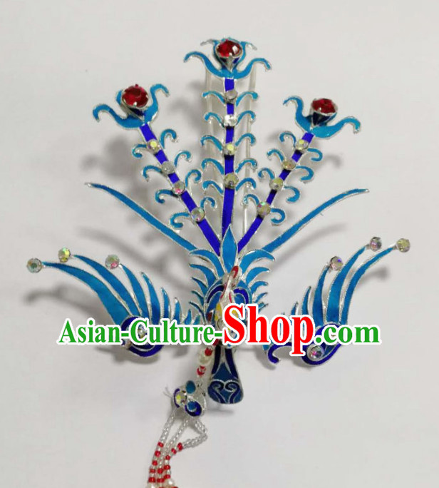 Chinese Ancient Court Princess Blueing Phoenix Hairpins Traditional Beijing Opera Diva Hair Accessories for Adults