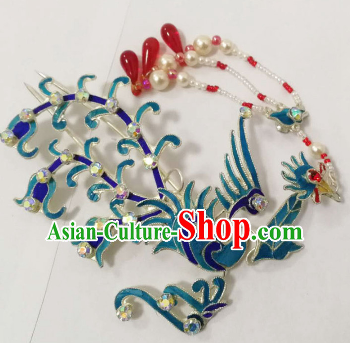 Chinese Ancient Court Princess Phoenix Tassel Step Shake Hairpins Traditional Beijing Opera Diva Hair Accessories for Adults