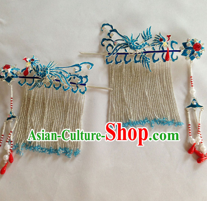 Chinese Ancient Court Princess Phoenix Tassel Hairpins Traditional Beijing Opera Diva Hair Accessories for Adults