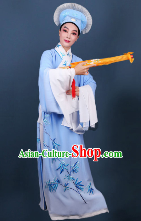 Chinese Traditional Beijing Opera Niche Embroidered Blue Robe Ancient Scholar Nobility Childe Costume for Men