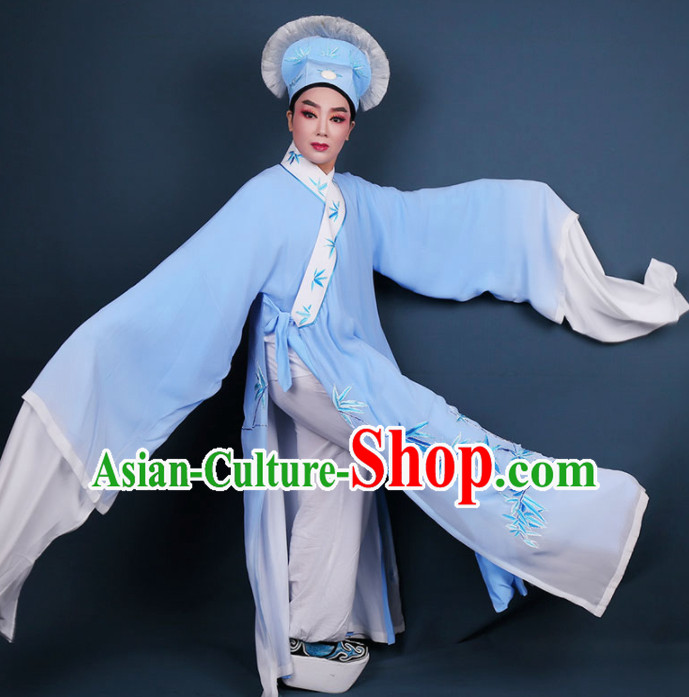Chinese Traditional Beijing Opera Niche Embroidered Blue Robe Ancient Scholar Nobility Childe Costume for Men