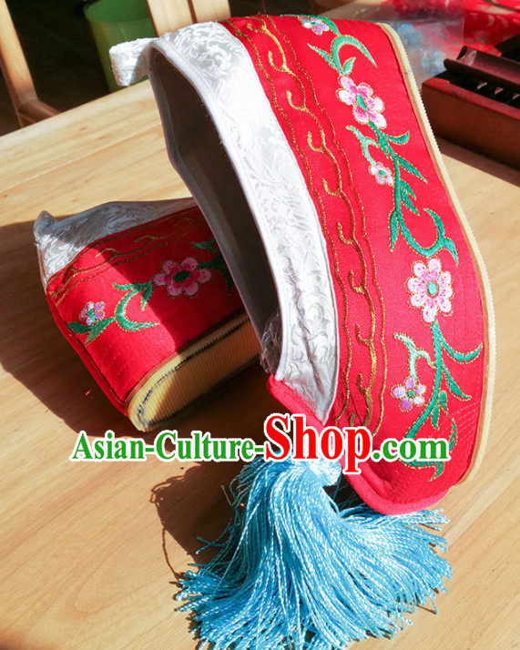 Chinese Ancient Princess Hanfu Red Embroidered Shoes Traditional Beijing Opera Diva Blood Stained Shoes for Adults