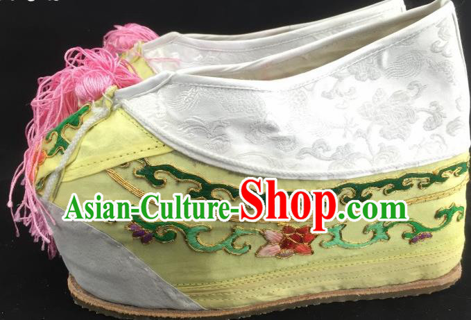 Chinese Ancient Court Princess Yellow Hanfu Shoes Traditional Beijing Opera Diva Embroidered Shoes for Adults