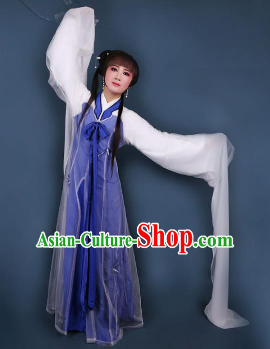 Chinese Traditional Opera Water Sleeve Blue Dress Ancient Beijing Opera Diva Embroidered Costume for Women