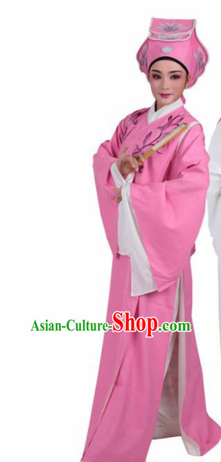 Chinese Traditional Beijing Opera Niche Pink Robe Ancient Scholar Nobility Childe Embroidered Costume for Men