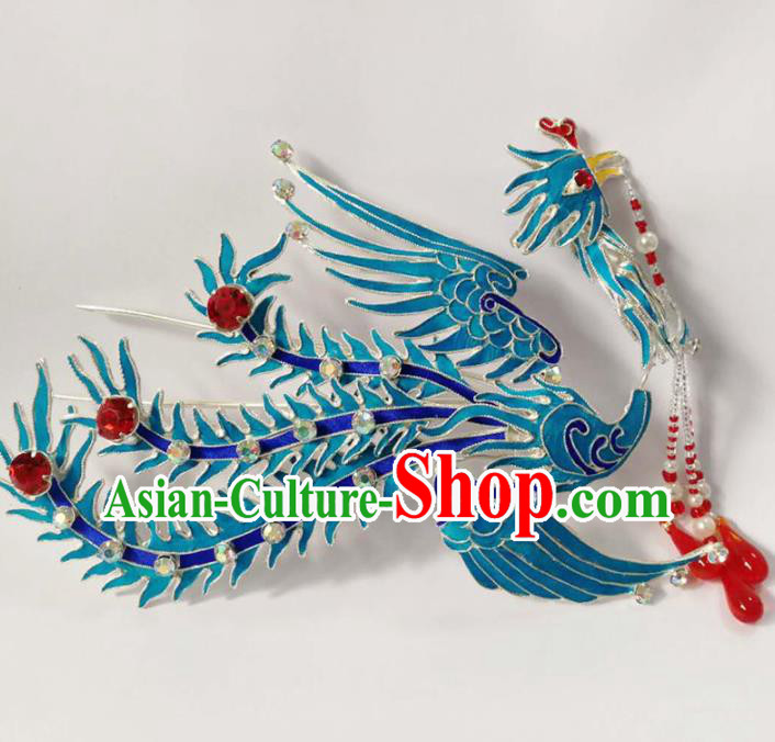 Chinese Ancient Princess Tassel Phoenix Hairpins Traditional Beijing Opera Diva Headwear Hair Accessories for Adults