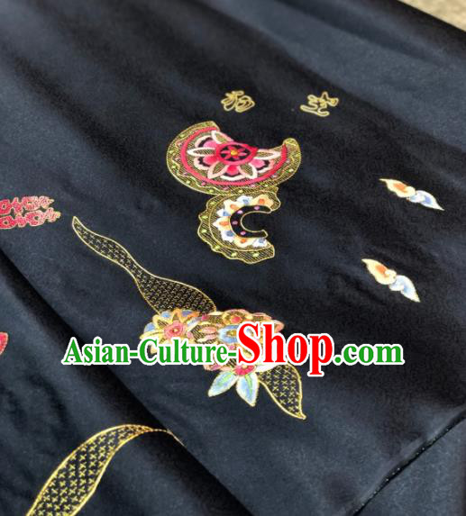 Traditional Chinese Black Silk Fabric Classical Embroidered Pattern Design Brocade Fabric Asian Satin Material