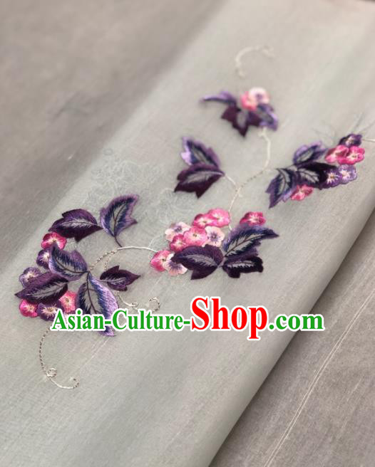 Traditional Chinese Silk Fabric Classical Embroidered Purple Leaf Pattern Design Brocade Fabric Asian Satin Material