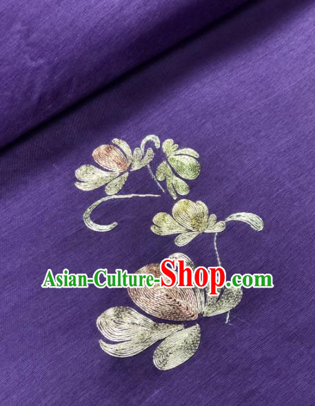 Traditional Chinese Purple Silk Fabric Classical Embroidered Flowers Pattern Design Brocade Fabric Asian Satin Material