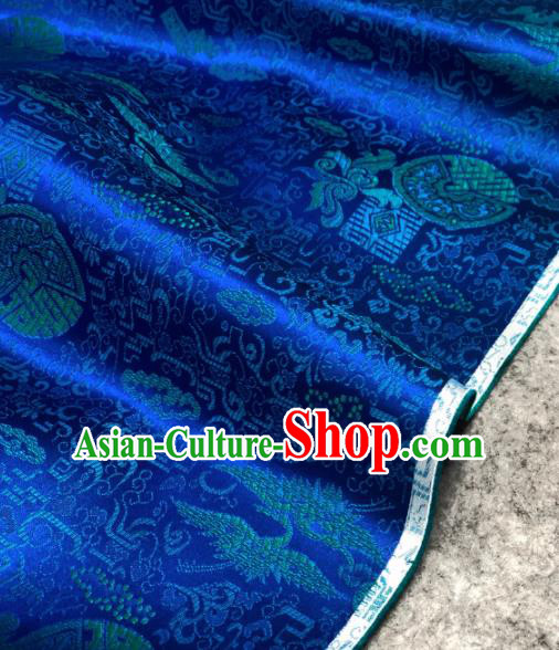 Traditional Chinese Royalblue Silk Fabric Classical Peony Pattern Design Brocade Fabric Asian Satin Material