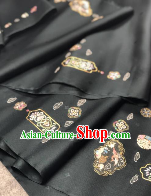 Traditional Chinese Black Silk Fabric Classical Embroidered Pattern Design Brocade Fabric Asian Satin Material