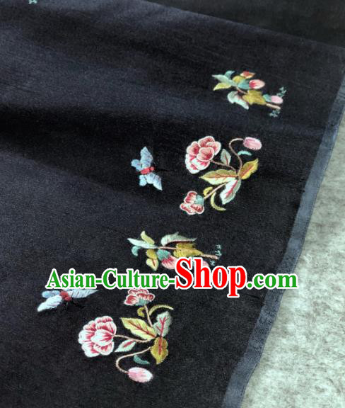 Traditional Chinese Black Silk Fabric Classical Embroidered Pattern Design Brocade Fabric Asian Satin Material