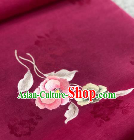 Traditional Chinese Wine Red Silk Fabric Classical Embroidered Pattern Design Brocade Fabric Asian Satin Material