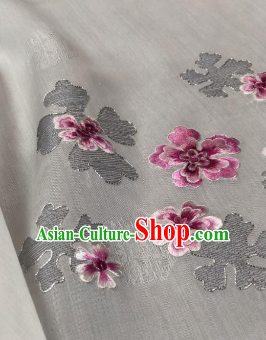 Traditional Chinese White Silk Fabric Classical Embroidered Pattern Design Brocade Fabric Asian Satin Material