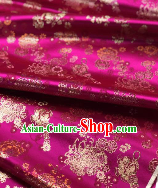 Traditional Chinese Silk Fabric Classical Embroidered Pattern Design Rosy Brocade Fabric Asian Satin Material