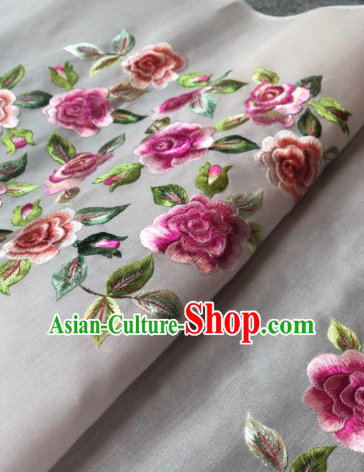 Traditional Chinese Silk Fabric Classical Embroidered Peony Pattern Design White Brocade Fabric Asian Satin Material