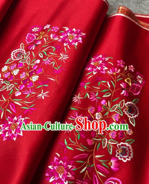 Traditional Chinese Silk Fabric Classical Embroidered Pattern Design Red Brocade Fabric Asian Satin Material