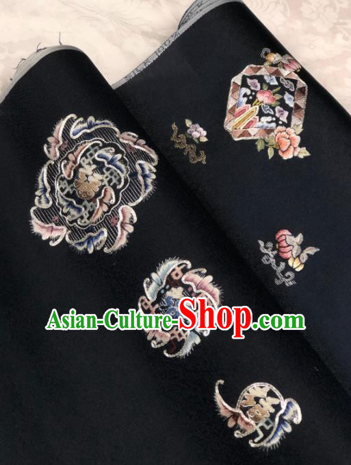 Traditional Chinese Embroidered Silk Fabric Classical Pattern Design Black Brocade Fabric Asian Satin Material