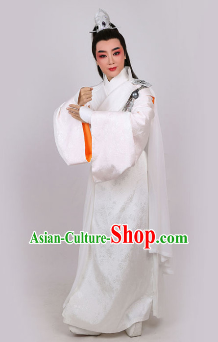 Chinese Traditional Beijing Opera Niche White Robe Ancient Swordsman Costume for Men