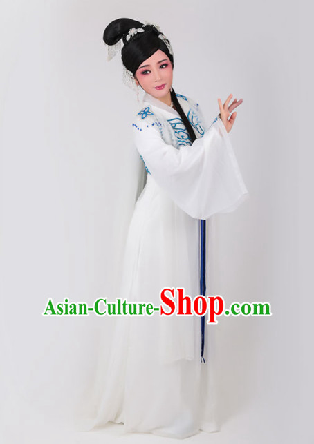 Chinese Traditional Peking Opera Queen Actress Embroidered White Dress Ancient Empress Costume for Women