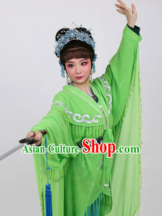 Chinese Traditional Peking Opera Actress Embroidered Green Dress Ancient Swordswoman Xiao Qing Costume for Women