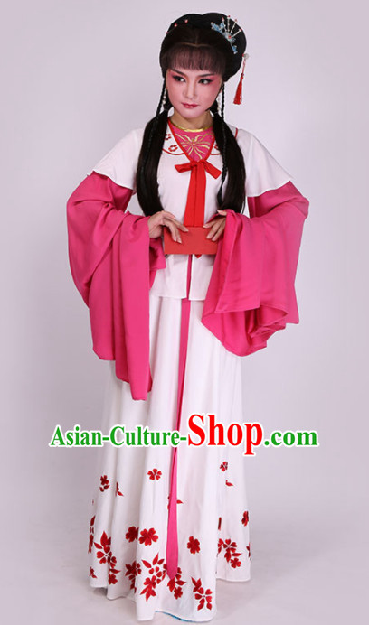 Chinese Traditional Peking Opera Diva White Dress Ancient Court Maid Embroidered Costume for Women