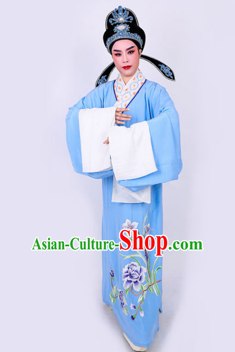 Chinese Traditional Beijing Opera Niche Embroidered Blue Robe Ancient Nobility Childe Costume for Men