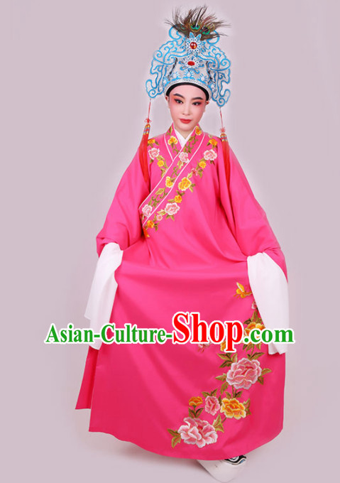 Chinese Traditional Beijing Opera Niche Scholar Embroidered Rosy Robe Ancient Nobility Childe Costume for Men
