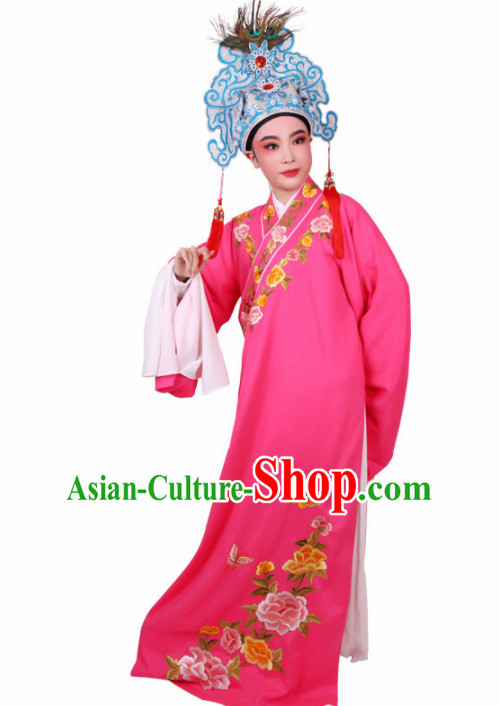Chinese Traditional Beijing Opera Niche Scholar Embroidered Rosy Robe Ancient Nobility Childe Costume for Men